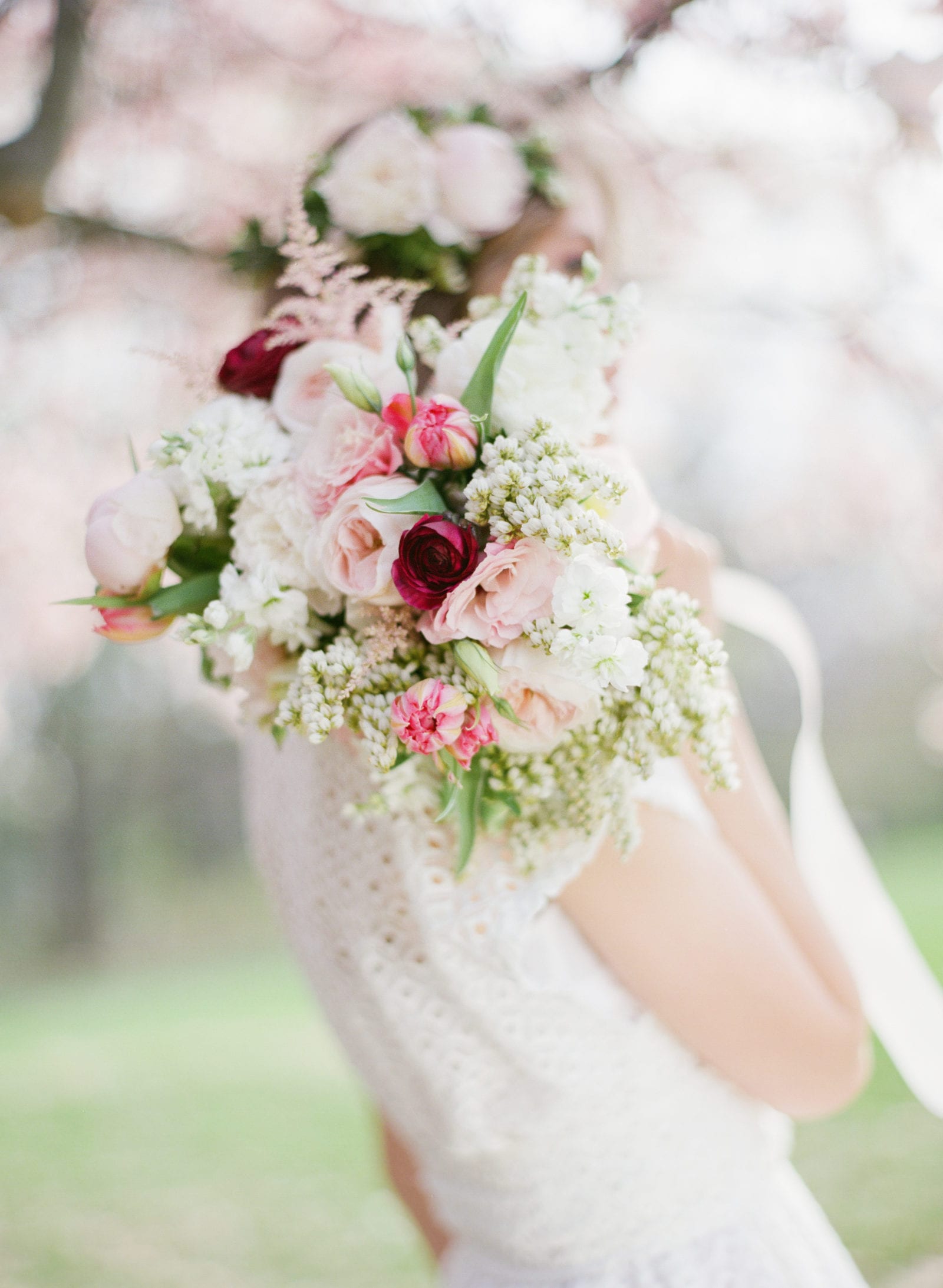spring floral bouquet and bride